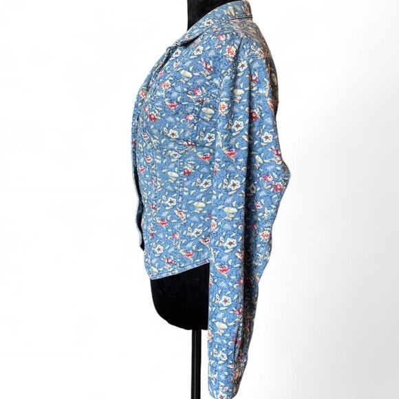 Liz Claiborne Lizwear Floral Denim Button-Up blouse L - Picture 3 of 8